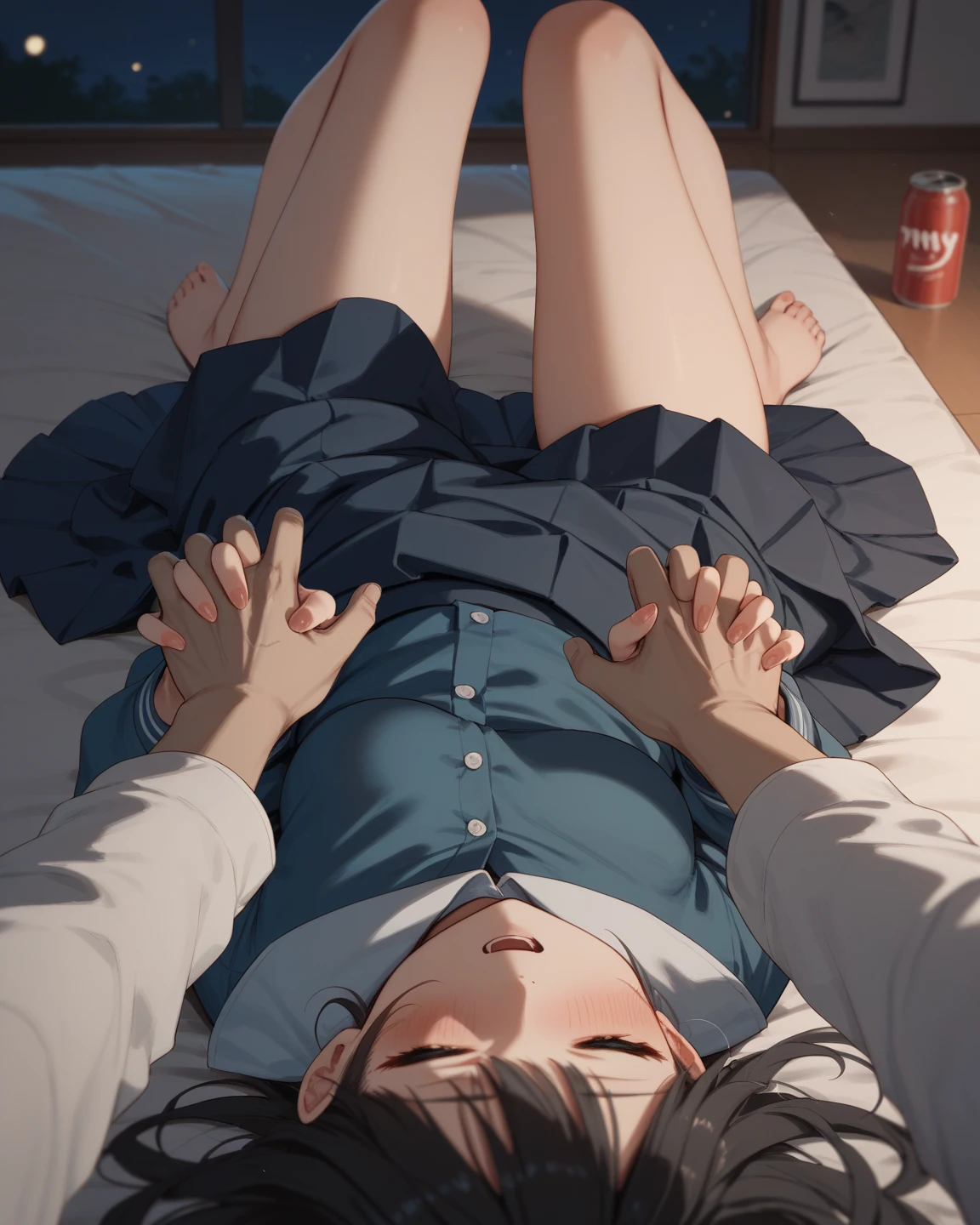 1 boy and 1girl are having sex on bed,spread legs, legs up,lying on bed