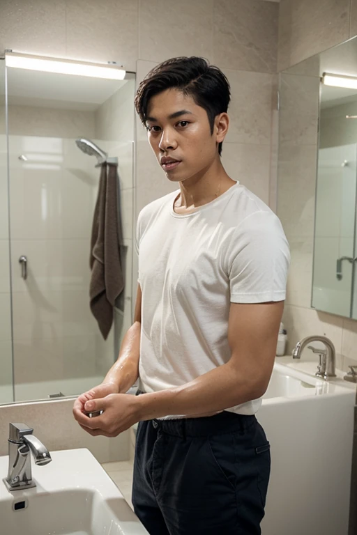 Two Thai men  playing with men dick in bathroom