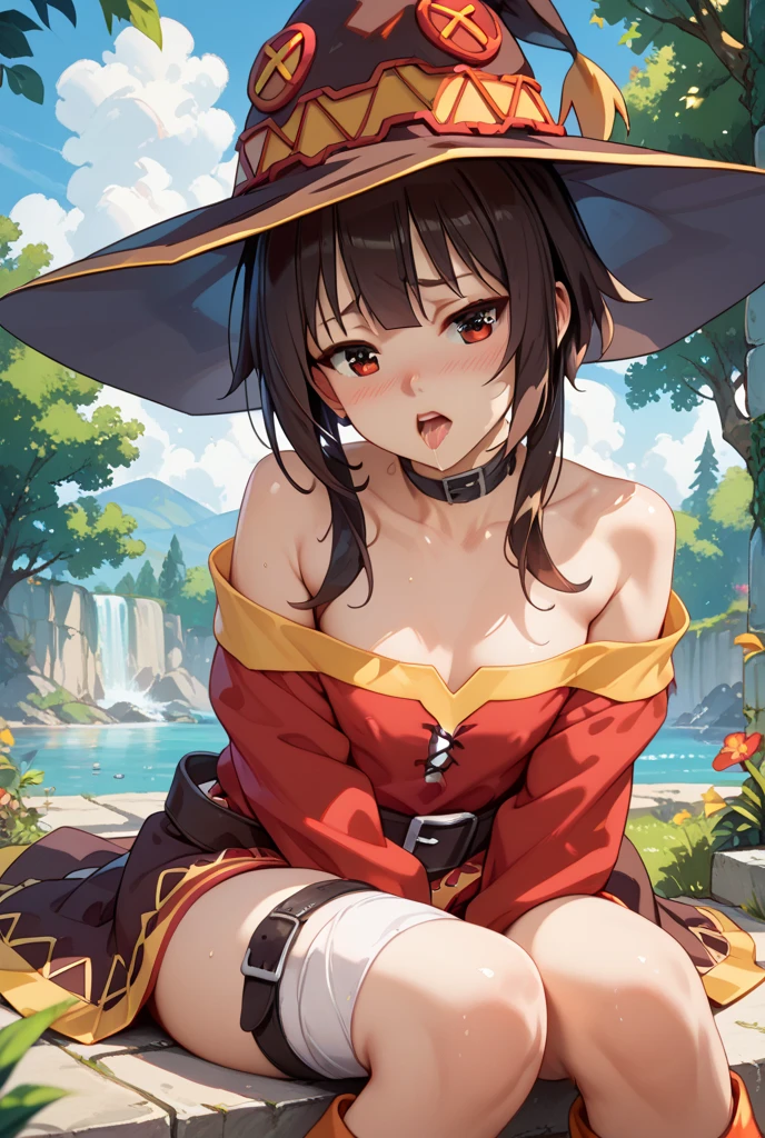 NSFW、Megumin、cute、hat、Wizard's Clothes、Nipples、pussy、(((Love juice)))、(((Sweat)))、hot summer、((Body odor))