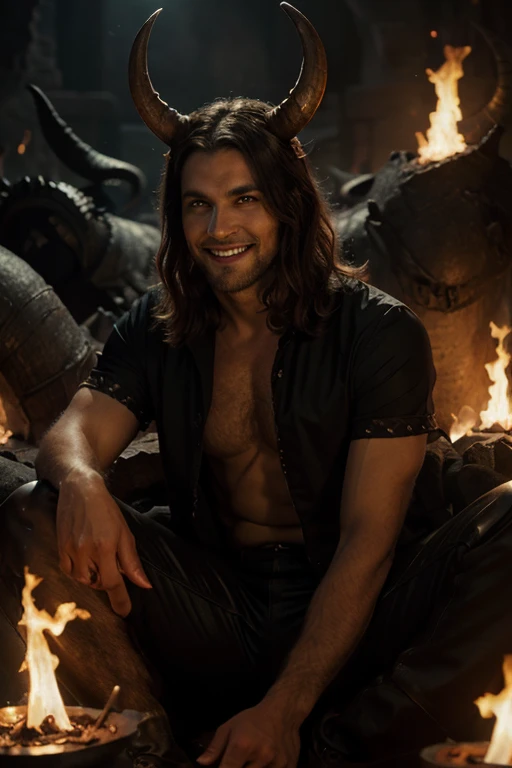 One sex scene between a masculine werewolf from medieval times and a tiny man, gloomy fire Illumination, darker and giant werewolf, lustfull werewolf looking pleasured, the werewolf are gickin the tiny man with hid giant nice cock, man glans very detailed and brighter, them are cumming, werewolf cumming inside tiny man