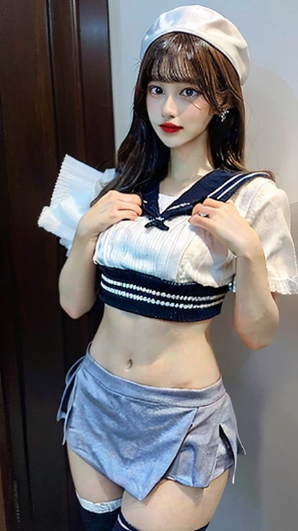 showing waist，Slim abs，perfect bodies，White Skin Skin，Be detailed，8K，Masterpiece，Soft material clothes，