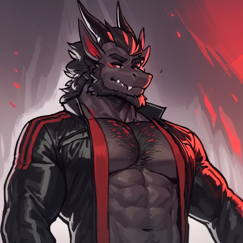Male, anthropomorphic, hyena, satanic, dark colors, red eyes, clothed, dark temple setting