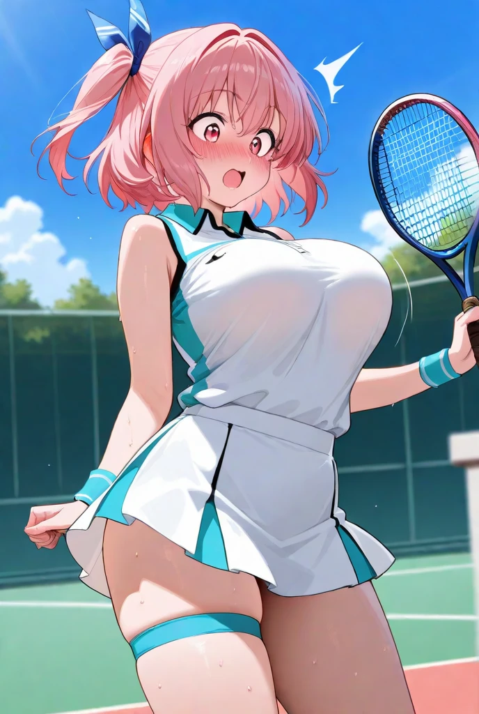 ((1girl:1.3)),((moe style:1.3)), blue_poison_(arknights), arknights, pink_hair, blue_eyes full body, posing, ((tennis outfit:1.3)), ((standing:1.3)), ((fondling breasts:1.3)), ((large breasts:1.3)), ((moe style:1.3)), ((perfect face)), ((extremely cute:1.3)), ((masterpiece:1.3)), ((8k)), ((best quality:1.3)), ((beautiful)), ((extremely detailed:1.3)) , ((absurdres)), AddXL, ((score_9:1.3)), ((score_8_up:1.3)), ((score_7_up:1.3)), aaaa (quad-a)