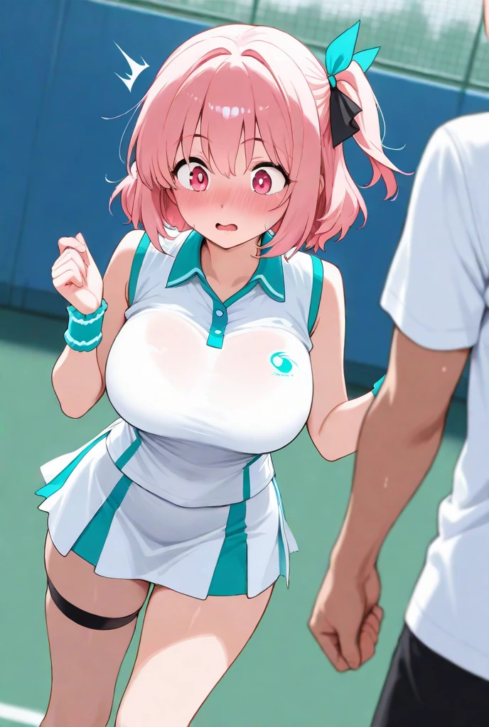 ((masterpiece), highest quality, girl, (naked), , Short Hair, blue eyes, (), (), (), Perfect Anatomy、Strong winds、Flat 、nsfw、Sweat、、（（under breast））、（naked）、Middle of the ground、playground、（Nipples become erect）、（）、dance、be surrounded by a large crowd、Being photographed by the crowd、Being stared at by the crowd、One Man、A man grabs my chest、（Milking machine）