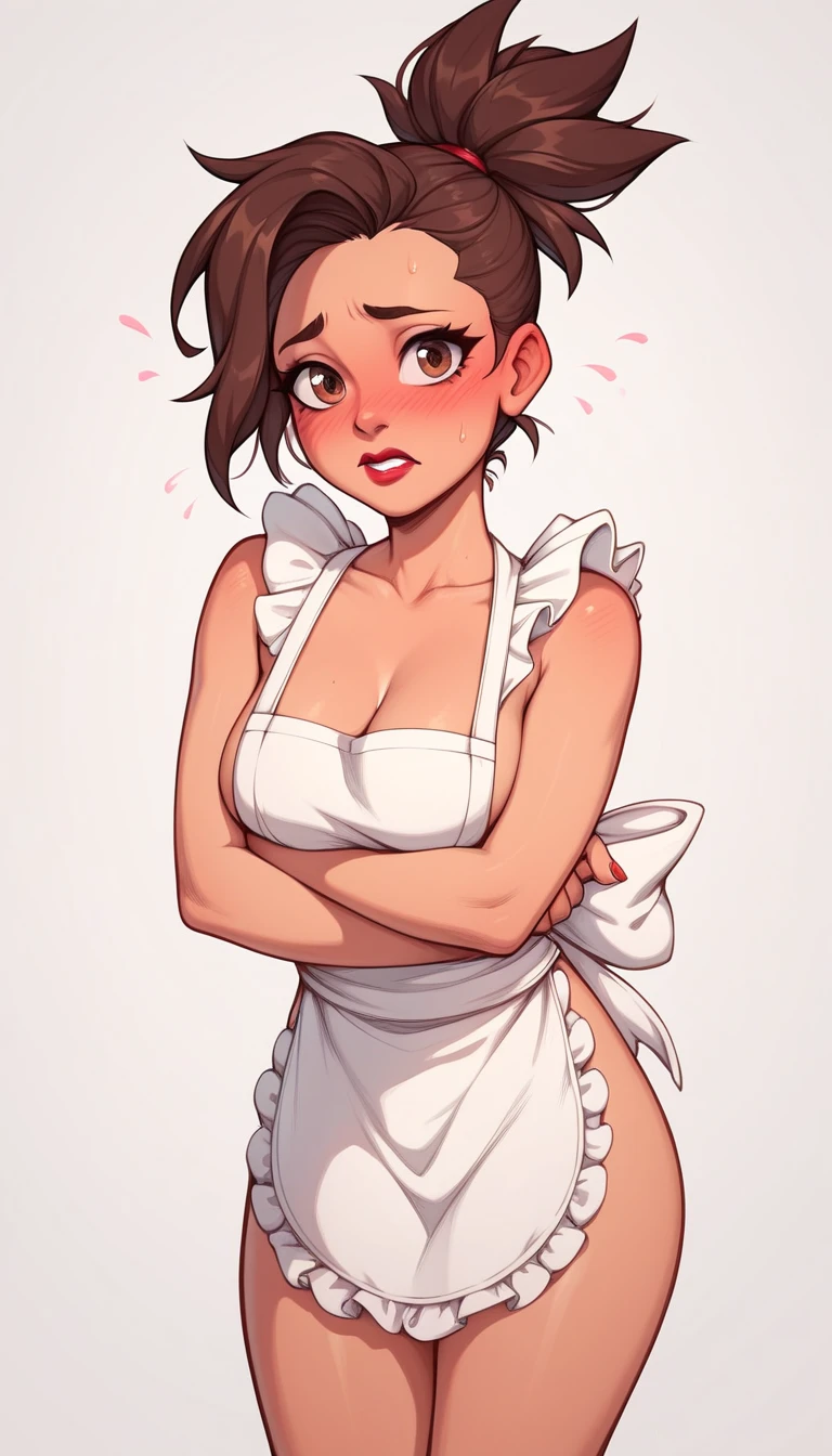 Beautiful katara (Neck ribbon), (Bright red lipstick), elegant, seductive pose, Slim figure, Pink Cheeks, Pearl Necklace, Earrings, Cute Smile, ((skirt)), exposed Small breasts, Small breasts, Flat Chest, revealing legs, (Highest quality,4K,8k,High resolution,masterpiece:1.2),