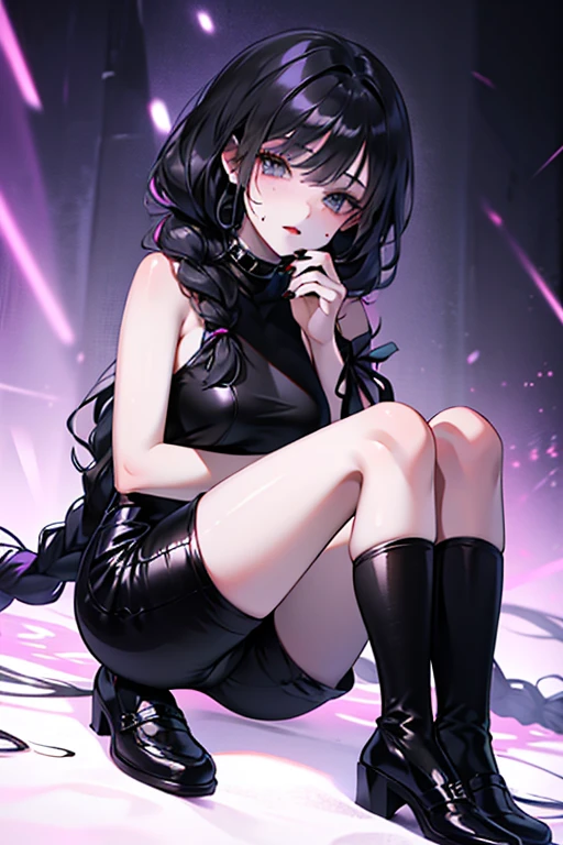 1girl, city,BREAK zozo-nosiro,oni horns,black hair,black eyes, long hair, ponytail, black bikini,black jacket, boots, bracelet,black enamel pants,pendant, BREAK smile,sitting, BREAK, (dark light:1.2),(hyper extreme detailed),(masterpeace:0.5),(hyper extreme),(photorealistic),game cg,llustration,novel illustration,beautiful lighting,light from the front,