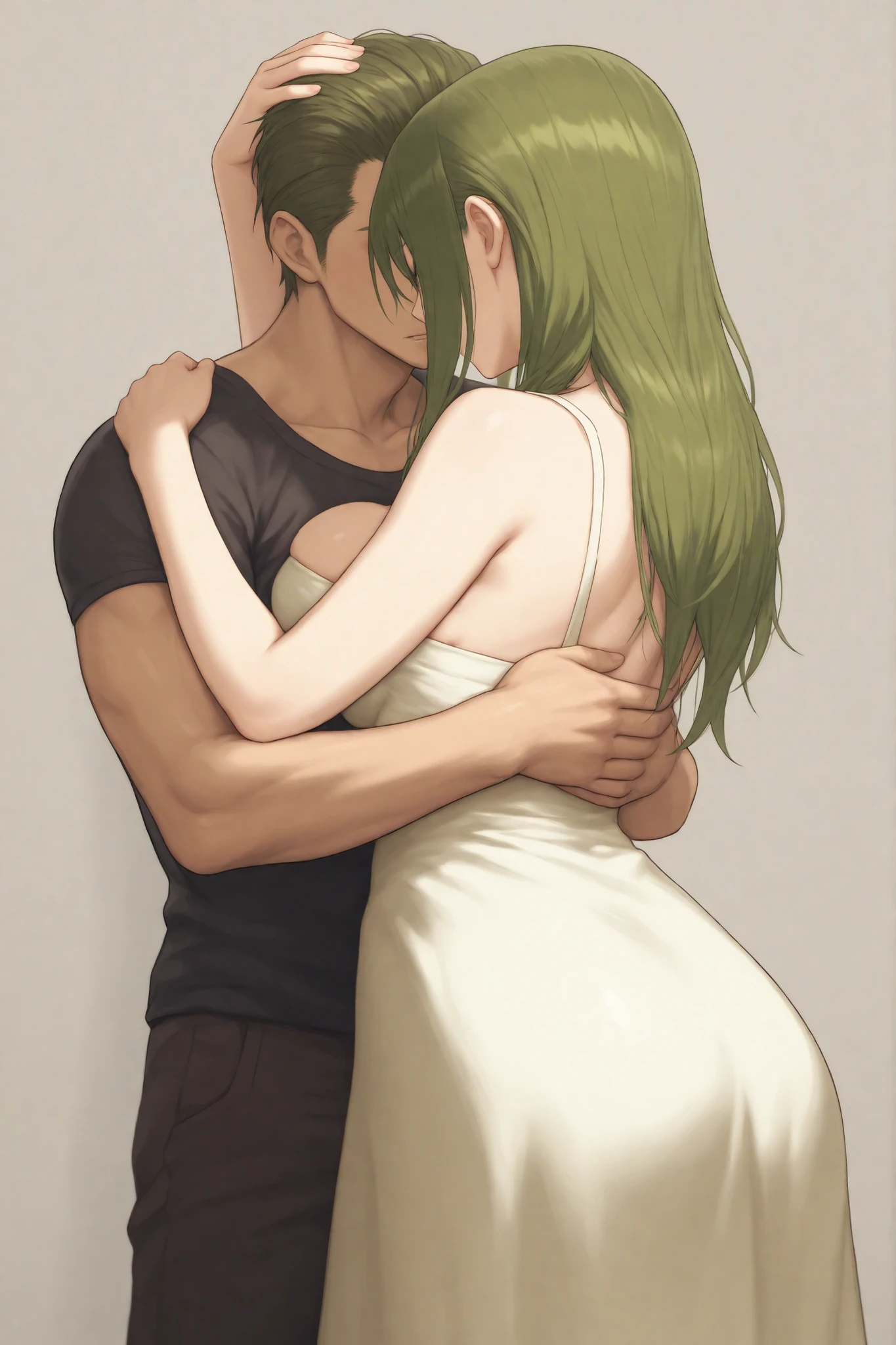 ((1 girl and 1 old man:embracing each other)),((Kissing:1.7)),Absurd resolution、hight resolution、(masterpiece:1.4)、ultra-detailliert、(girl with:is crying),(old man:black hair),(1 girl:beautiful countenance),(A detailed face),(dark blue hair), (single bun), (wavy hair), (asymmetrical bangs), (Maid headband), (sheep horn), (dark green eyes)