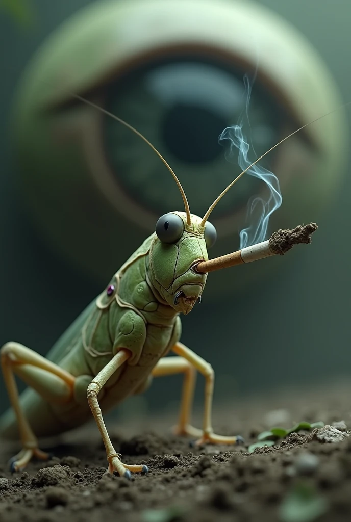 Create a realistic marijuana smoking cricket