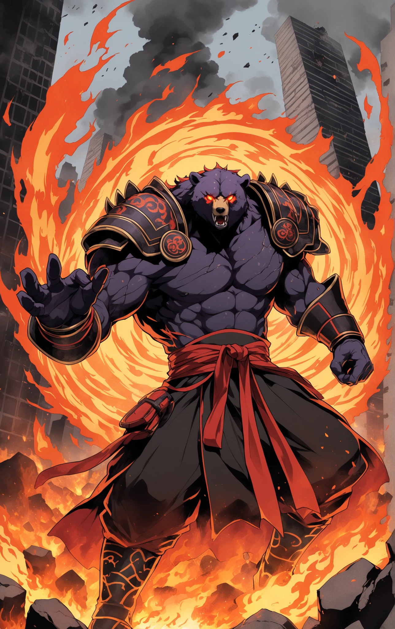 1male, male, solo focus, solo, anthro dragon, black body, red eyes, black hair, muzan kibutsuji, standing, wearing very detailed silk kimono, extreme bulge, bulge, very long hair, extremely long hair, floor length hair,