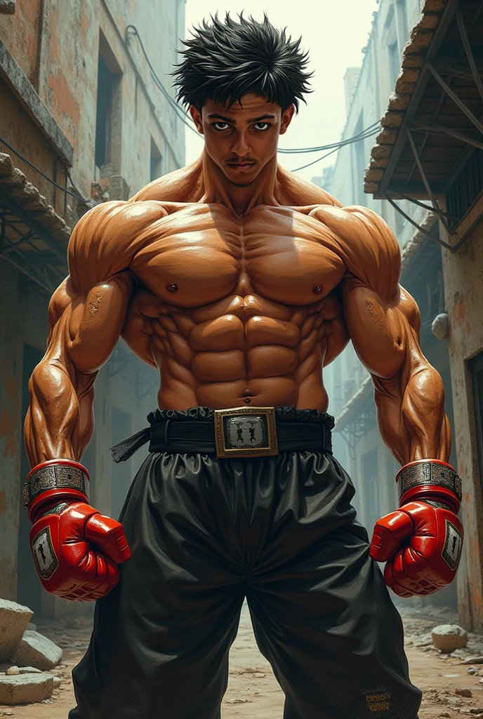 Shirtless mexican man wearing suspenders and soccer shorts