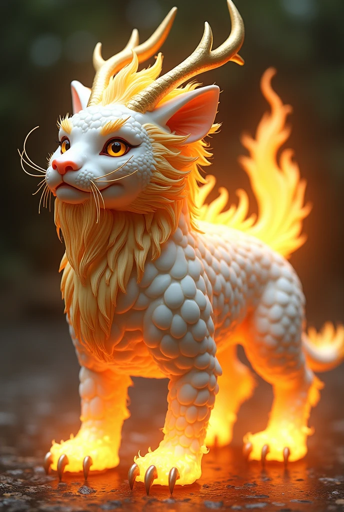 Qilin (Chinese Mythical Chimera), (hyperrealistic facial features:1.3), Scented candle shop, melting wax, cozy ambiance, aromatic delights, flickering warmth.