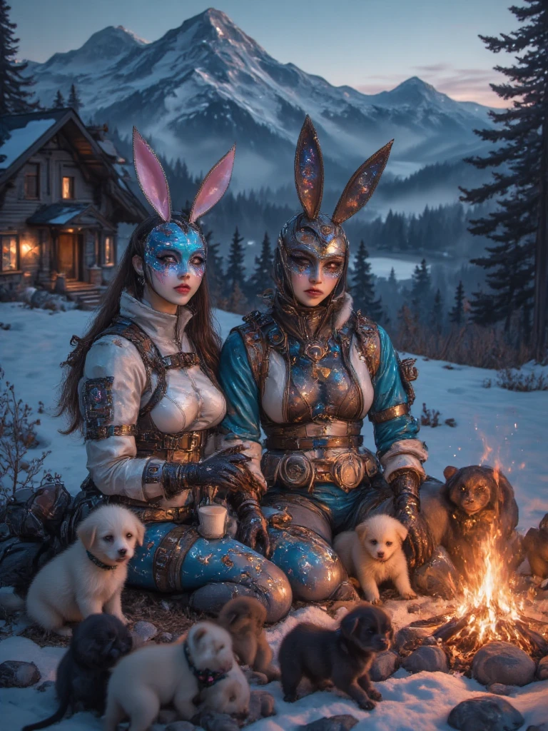 a mature women, 1girl, black dreadlocks hair, big breasts, long rabbit ears, green eyes, serious face, dark skin, she nude!!!, penis instead of a pussy, full body, full body, lake, mountain behind, very sexy body, detailed face, beautiful detailed eyes, beautiful detailed lips, extremely detailed eyes and face, long eyelashes, intricate details, highly detailed, photo realistic, 8k, best quality, masterpiece, cinematic lighting, dramatic lighting, vibrant colors, fantasy, digital art, concept art