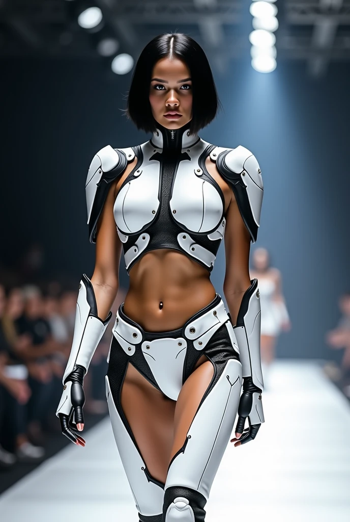 araffed woman in a futuristic suit posing for a picture, cyberpunk art inspired by Marek Okon, trending on Artstation, afrofuturism, in white futuristic armor, biomechanical oppai, gynoid cyborg body, symmetra from overwatch, echo from overwatch, oppai cyberpunk, beutiful white girl cyborg, cybersuits, cybersuit