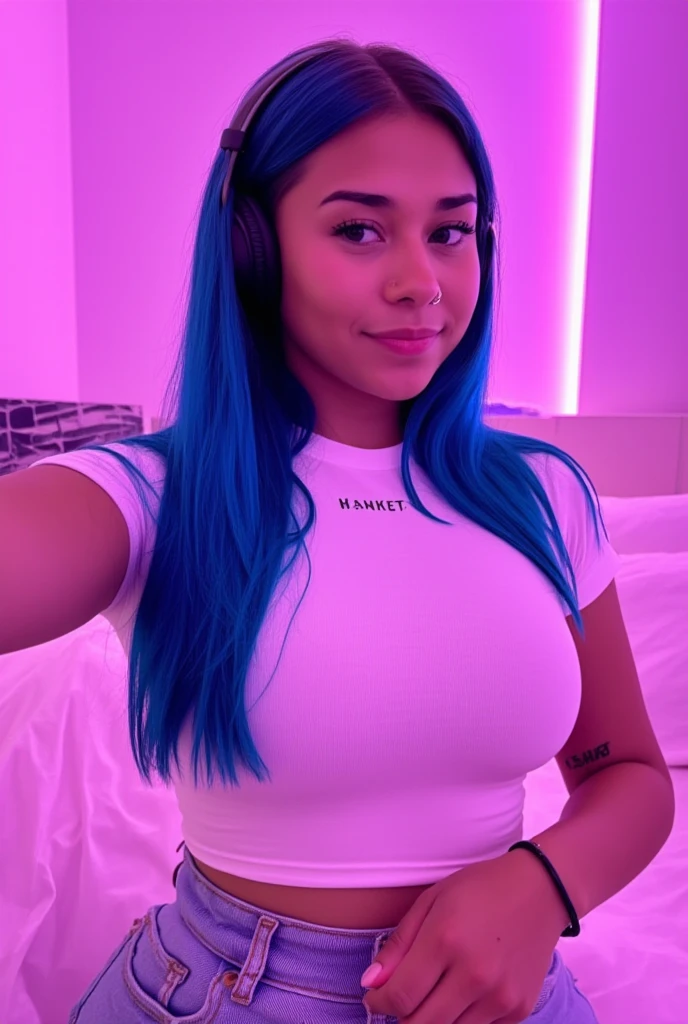 Exact same british young girl taking a selfie of herself wearing a silver sexy bodycon in an wwe event at night, perfect and full body, same big tits, no bra, not showing nipples, purple hair, curvy_hips, looking-at-viewer, light honey eyes, standing, mood lighting,