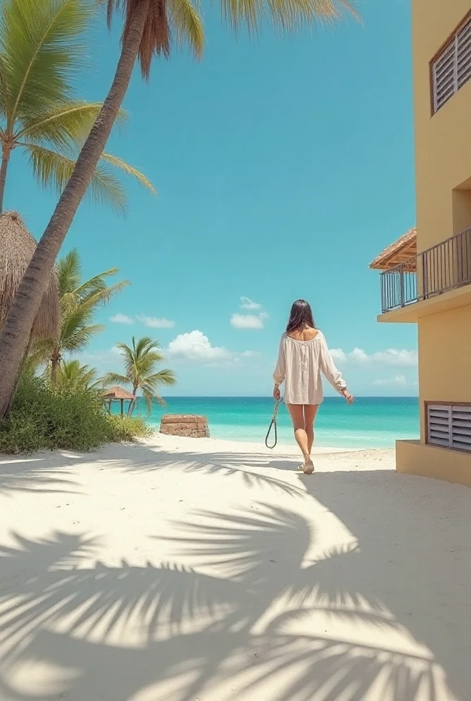 there is a woman walking down the sidewalk with a yellow frisbee, walking away from the camera, walking away from camera, shot on gopro9, taken on go pro hero8, walking towards camera, go pro footage, gopro footage, vacation photo, pov photo, next to a pool, walking towards the camera, in a yellow bikini, is wearing a swimsuit