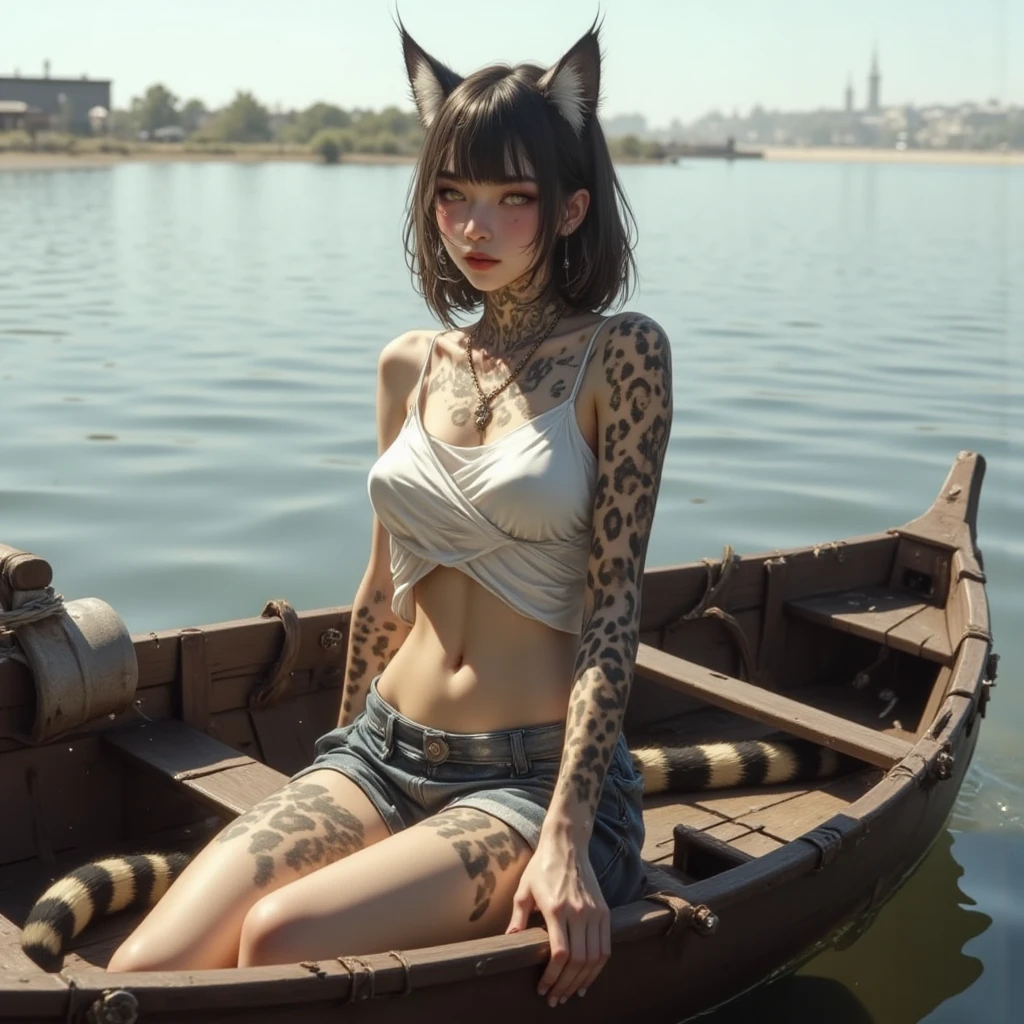Lum、hair(Hair Color Green、long hair、Two demon horns)、Slender but busty、bikini(Tiger print)、boots(Tiger print)、Big eyes、Slanted Eyes、cute、high quality、high resolution、Real