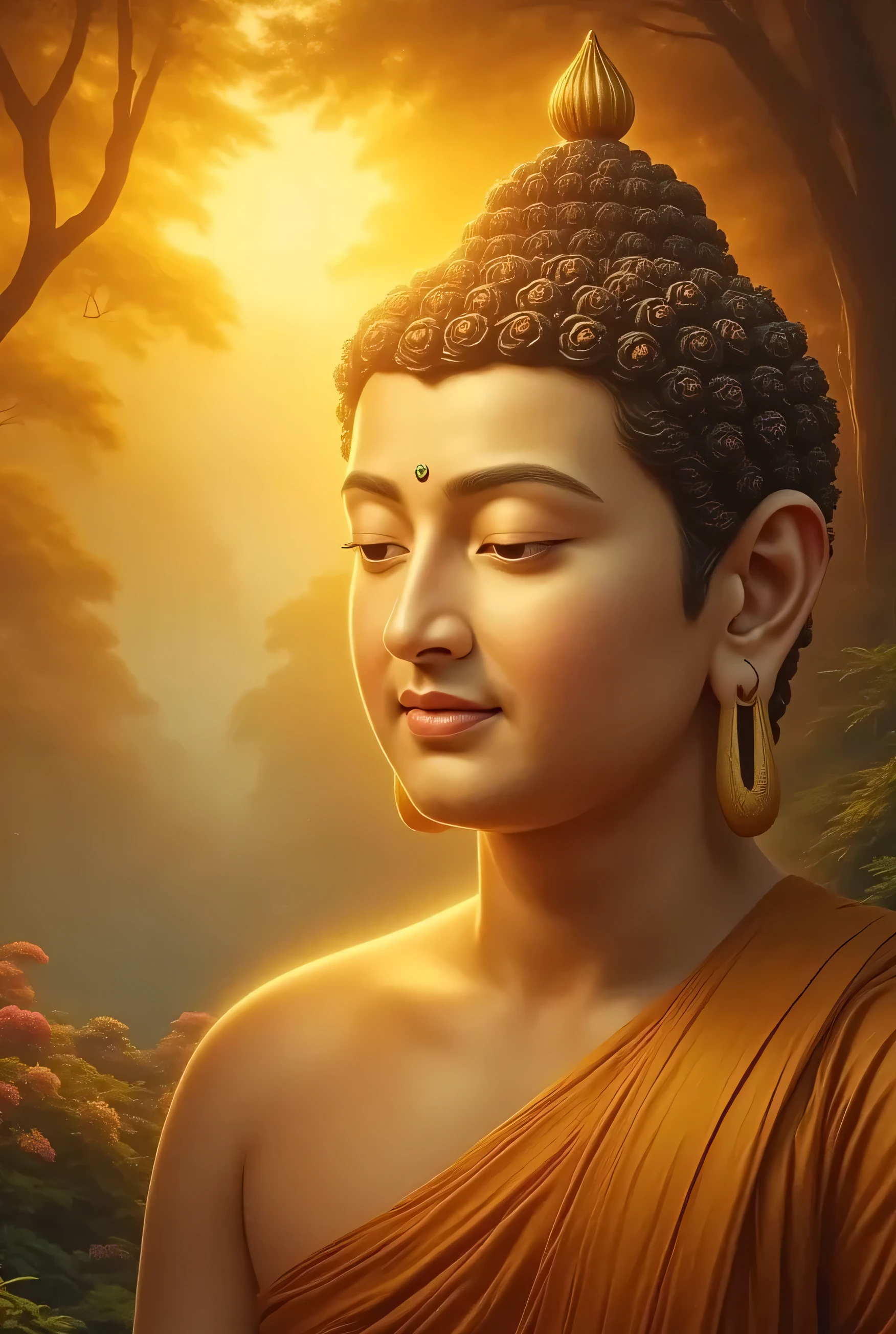 ရွှေရောင်တောက်ပနေသော မြန်မာ manly peaceful face of buddha
