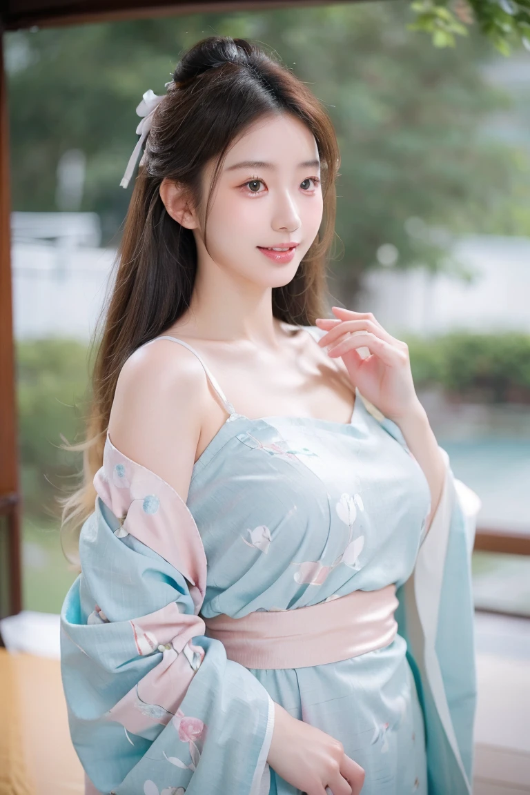 最high quality、high quality、best image quality、8K、最High resolution、High resolution、最high quality、masterpiece、RAW photo、whole body写真、Realistic human body with detailed details、Realistic skin in every detail、Realistic face in every detail、Realistic eyes in every detail、Realistic lips in every detail、Realistic teeth in every detail、Realistic ears with attention to detail、Realistic hair with detailed details、Realistic arms with attention to detail、Realistic hands with attention to detail、Realistic fingers with attention to detail、(fine hands、thumb1reference4)、Realistic legs with attention to detail、Realistic feet with attention to detail、((beautiful japanese girl))、(japanese model), (japanese woman)、((18 year old beautiful girl))、(black hair)、(straight hair)、((whole body))、((Beautiful breasts directed upwards、Medium chest))、(slim style、slender style)、(whole body光沢肌、Fair skin)、Detailed and realistic human body、detailed realistic skin、detailed realistic face、detailed realistic arms、Detailed realistic fingers、Detailed realistic feet、soft natural light、Maiko、geisha、kimono、Furisode、Yukata、japanese traditional、Samurai Residence、Japanese garden、((Transparent see-through with colorful floral pattern(クロストップkimono、Hakama with side slits))、((In the garden(Pose that makes your thighs look beautiful))