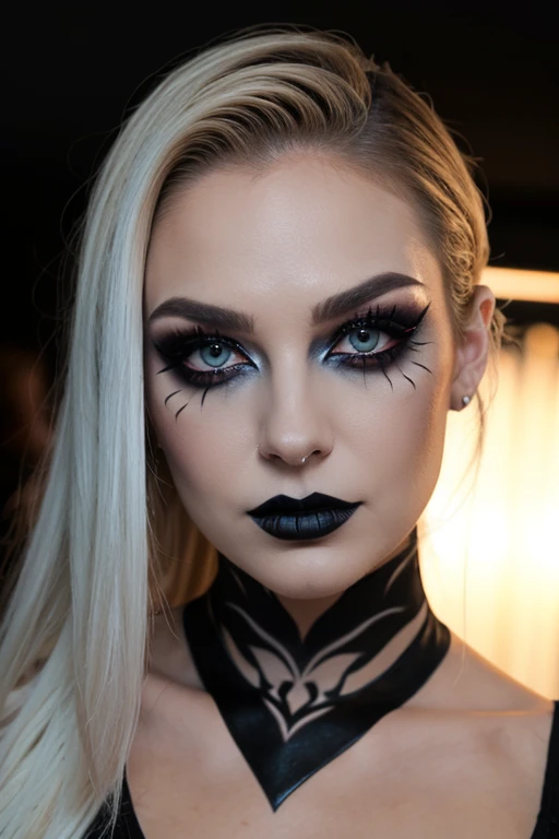 S011_BlakeBlossom_v2 <lora:edg_makeup1:0.8> edg_makeup , edg_makeup on face, rockstar attire, rorckstar hair