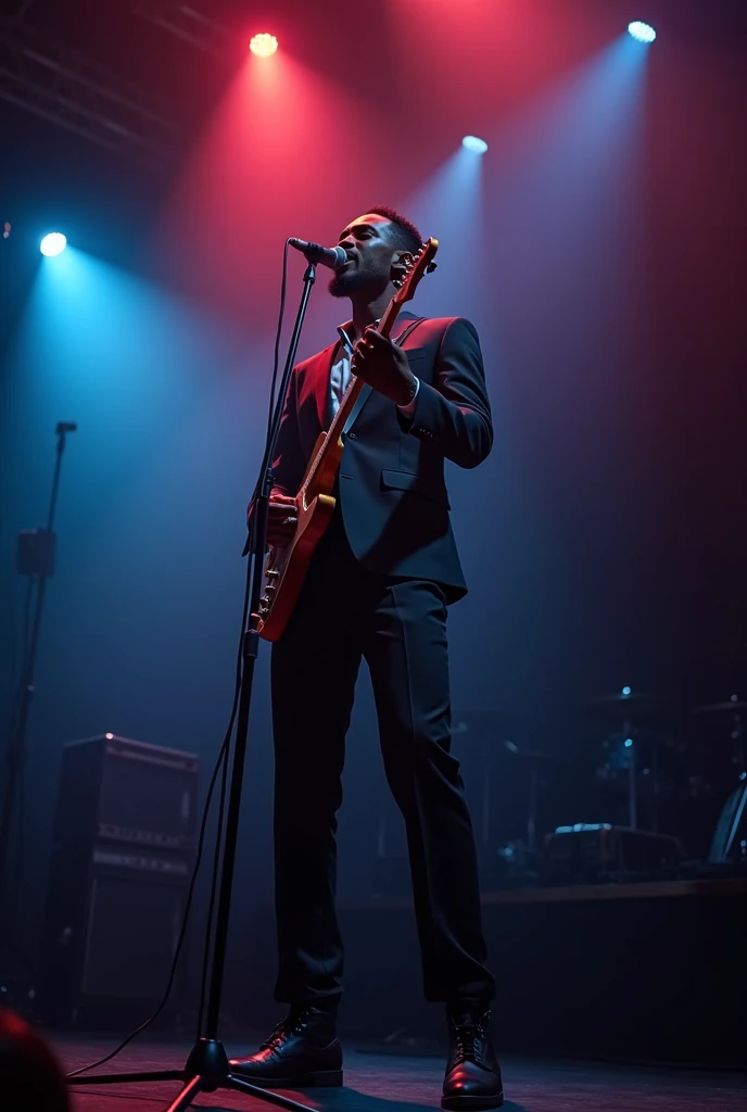 A black performing a song on stage