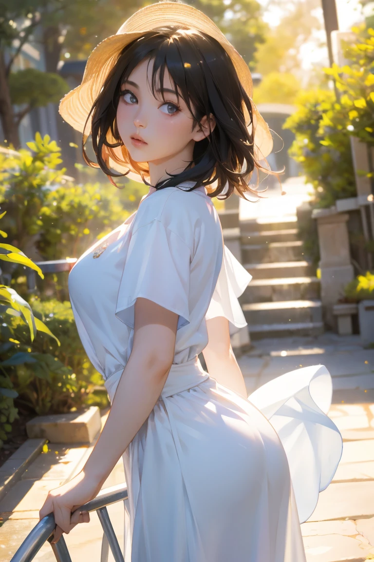 、A smile full of happiness、((Nearly naked:1.3))、Nearly naked、、grass、sweating、standing、(((Long legs、Thighs Thighs Thighs Thighs)))、Sun visor、Medium Hair、Cleavage、One girl,Golf Players,Perfect Face,Crispy breasts, Uneven buttocks,Pastel color sports short sleeve,(((short tight white skirt))),White sports socks,White shoes,Wet body,Swinging a golf club,Golf course,sunny day,cloud, Detailed Background, Clothing Details, Perfect balance, Film Grain, The Colors of Fuji, Light and dark contrast, masterpiece, High detail, high quality, High resolution, Cinema Lighting, 8K, Textured skin, Super detailed