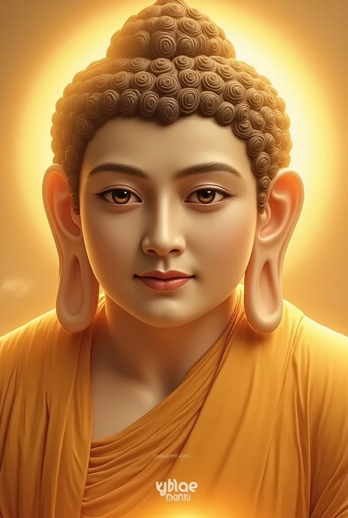 ရွှေရောင်တောက်ပနေသော မြန်မာ manly peaceful face of buddha blessing closed up tilt shot ears details
