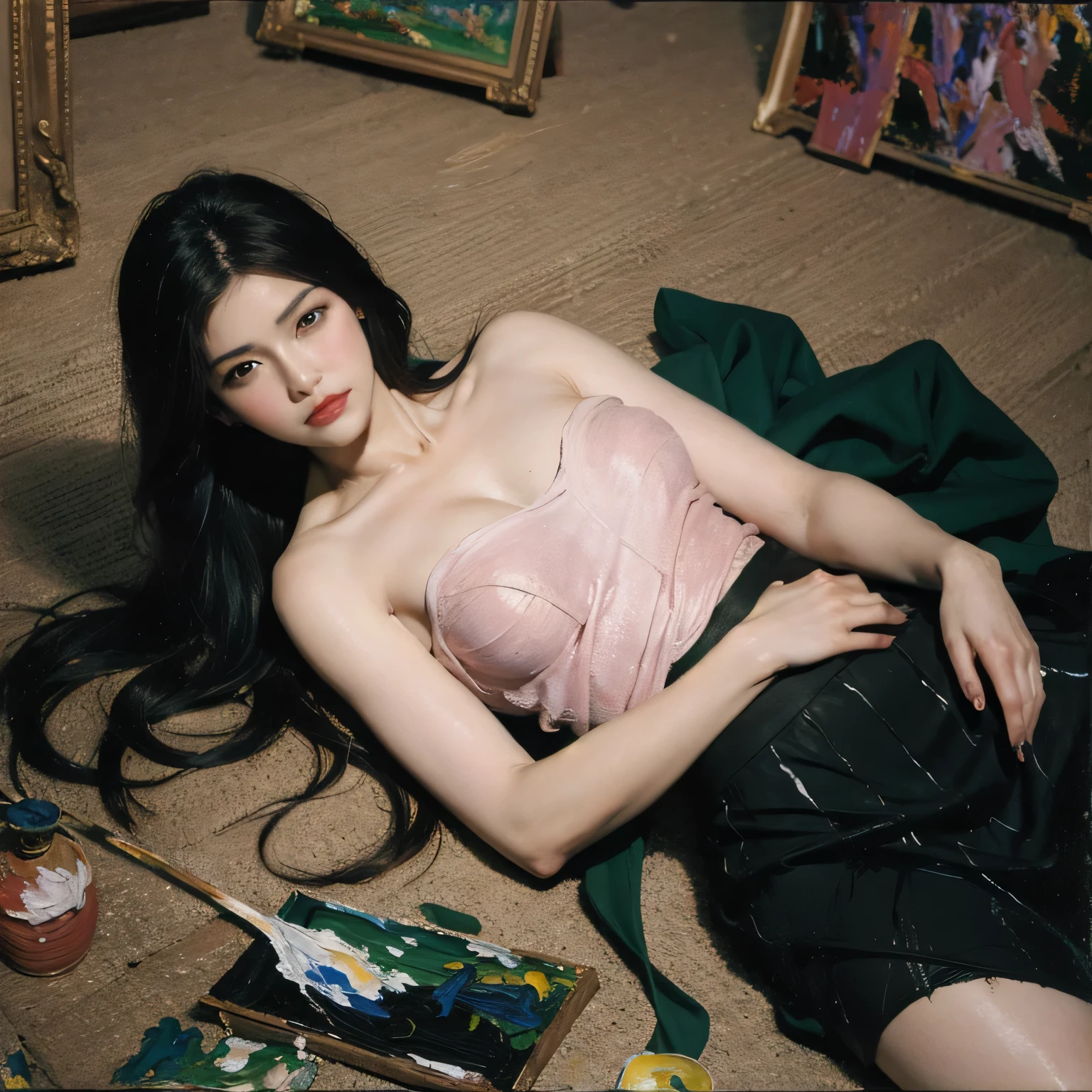 A painting of a reclining Hatsune Miku portrayed as an “old masters” oil painting in the style of Giovanni Boldini, no extra limbs