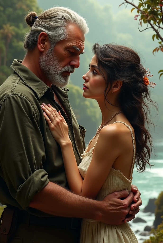 Woman sitting on the lap of a mature man 