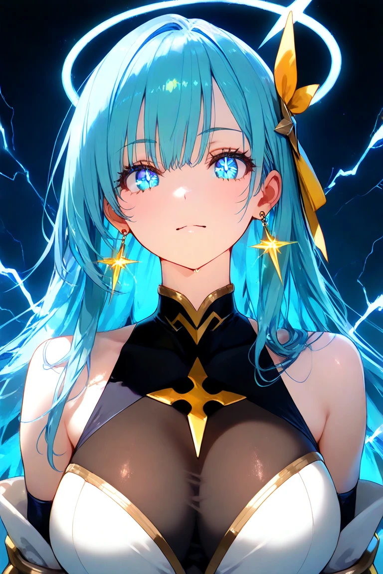 Cartoon girl with blue hair and yellow bikini top, portrait Zodiac Knight Girl, Anime girl with space-like hair, Anime Moe Art Style, With big, bright, sad eyes, I also make fan art, Dreamy psychedelic anime, 2D Anime Style, Turquoise hair anime girl, Zodiac Knight Girl, Anime illustration, High quality anime art style, Cute girl anime visuals