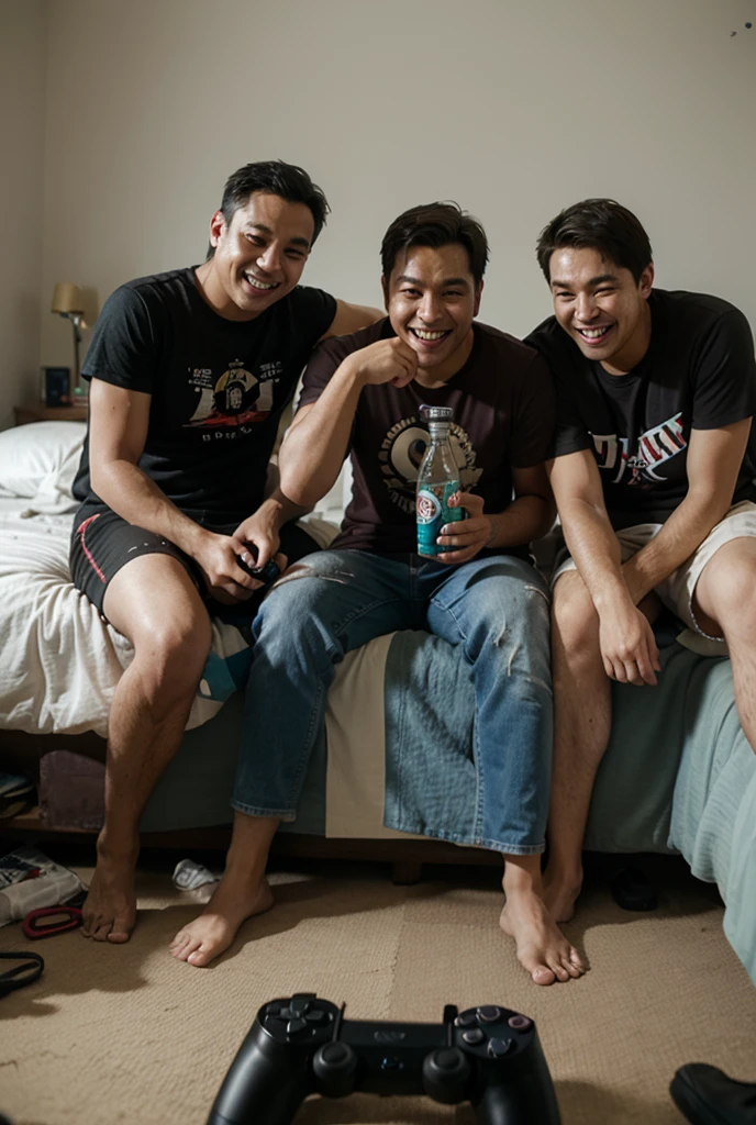 5 men at a slumber party