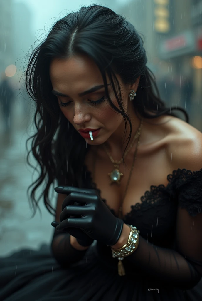 (detailed), perfect face, realistic photo of beautiful horny soaked and sweaty smiling Bettie Page,2, blue eyes, piercing eyes, long hair, black hair, wearing detailed necklace, Polish, influencer, light freckles, big lips, wearing detailed diamond bracelet, wearing detailed branded watch, wearing detailed diamond ring, Instagram, sharp photo, perfect body, model looking, realistic photo of a woman, golden, black hair color, perfect detailed hands, perfect detailed fingers, ((best quality)), ((masterpiece)) (smile:1.2) light blue eyes, incredible blue eyes, detailed, photographer_\( ultra\), Enveloped in the dense, swirling fog of Bergen , navigates the cobblestone streets with an air of mystery and determination.(( she is kissing with love a blonde woman in the mouth with an appassionate french kiss))Her black hair is styled in an elegant updo typical of the era, and her sky-blue eyes pierce through the mist with keen observation. Dressed in a period-appropriate gown with intricate lace detailing and a fitted corset, he wears a magnificent large black cloth cloak ,she holds the allure and grace of a bygone epoch. ((Her hands, black gloves in fine leather)), clutch a vintage, ornate umbrella, a necessary accessory for Bergen's weather. she want to make love, her body is hot in search of love,This setting captures a moment of intrigue and romance, she is kissing with love a blonde woman, her presence a captivating blend of history and mystery, navigating the shadowy lanes of the old city,