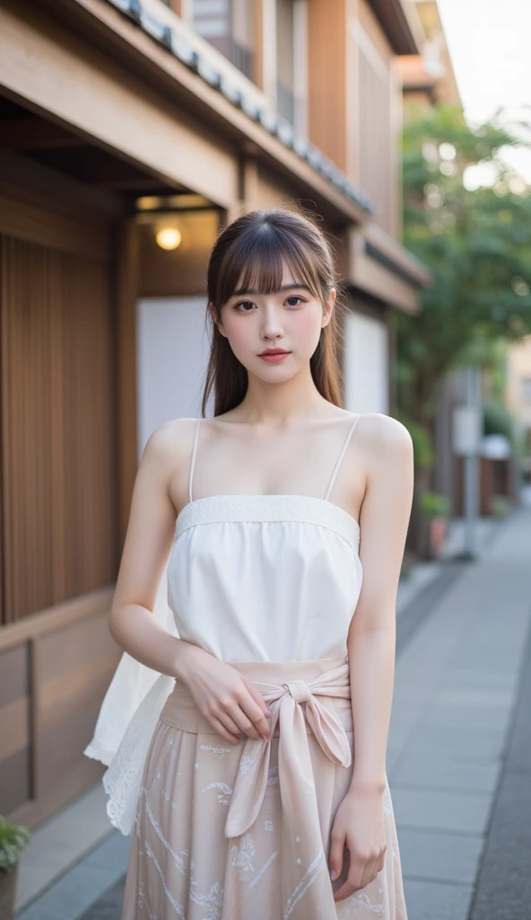 Japan Women、Beautie、20~age 30s、Sister、White dress、Brown hair long