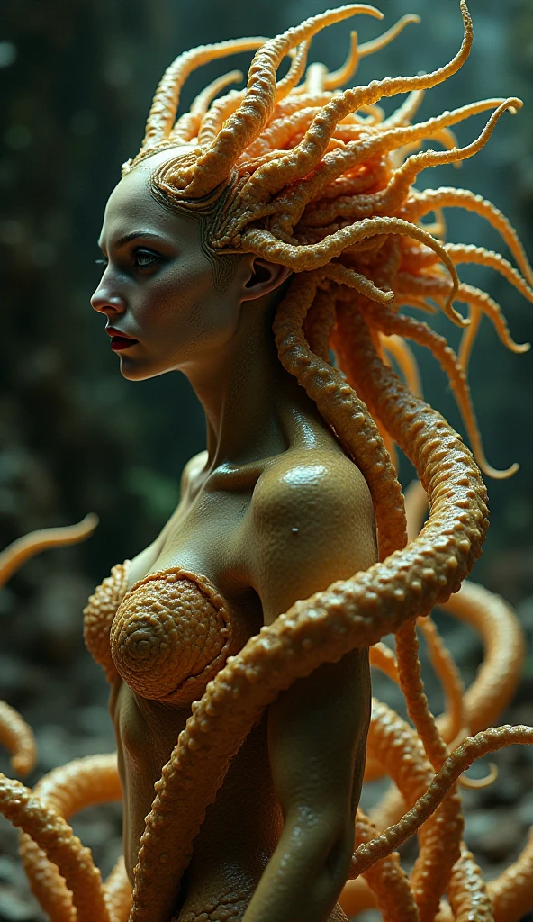 8K, ARTISTIC photogrAphy, best quAlity, mAsterpiece: 1.2), A (potrAit:1.2) witch Cthulhu soldier, ORANGE-BLACK many octopus style tentacles, full body RAW candid cinema, yellow hair, 16mm, color graded portra 400 film, remarkable color, ultra realistic, sad admosphere, dark lighting, oppressive atmosphere, depressive colors, kodak portra 400, photograph,r, Natural Light, Pinhead lighgts, blur reflection, Brush Strokes, Smooth, abstract, Splatter, Oil On Canvas, rainbow colors, fractal isometrics details bioluminescens : a stunning realistic photograph of wet bone structure, 3d render, octane render, intricately detailed, titanium decorative headdress, cinematic, trending on artstation | Isometric | Centered