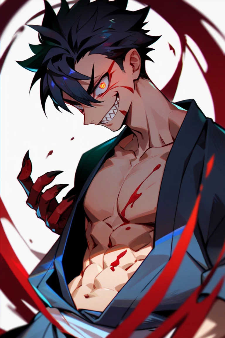 Portrait of Sukuna from Jujutsu Kaiesn" hyper detailed" full body character " oily smooth skin" sharp detailed face," detailed eyes" Sukuna Looking at the camera"