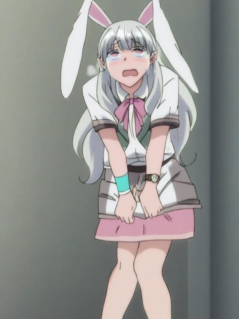 1girl, nsfw, Illyasviel von Einzbern, white hair, red eyes, long hair, hair ornament, empty eyes, large breasts, nipple, Walking, Hospital, frozen, wet, crying, Naked, (1girl) Blank look, Peeing, lactation, projectile lactation