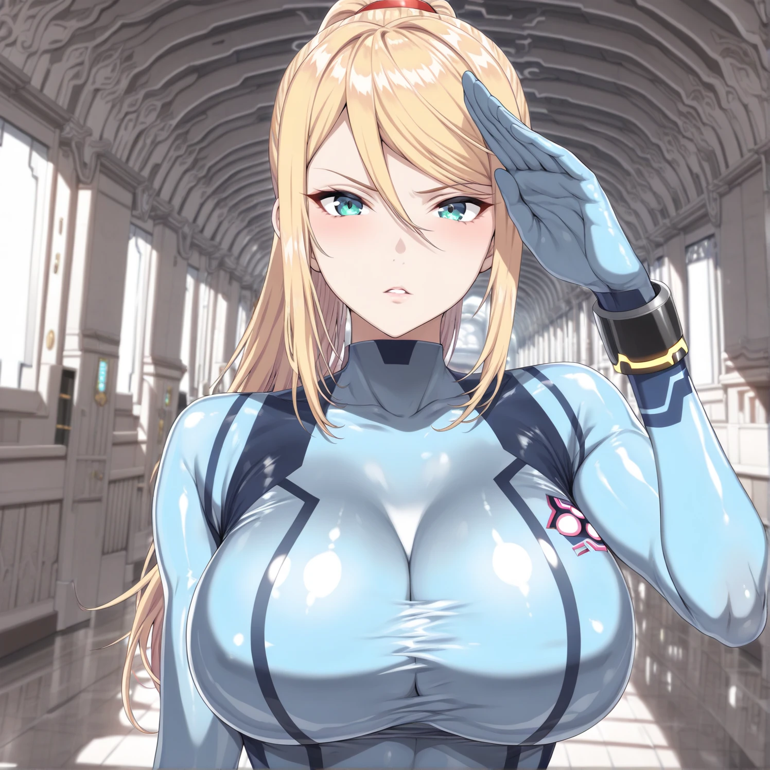 Beauty,Around 20 years old,
Blonde,
(Black Eyes),
(Semi-long hair:1.7),
(expression:Puzzled),
Squat,
Place your arms on your thighs,
Big Breasts,Cleavage,
((Zero Suit:Shiny:Sunlight from the center)),
(Plain background:grey,1.5),
4K,
high quality,
Highest quality,
Delicate shades,
Detailed depiction,
Depict the whole,
Facial Contour,
Perfect body structure,
Perfect skeleton,
Perfectly symmetrical eyes,