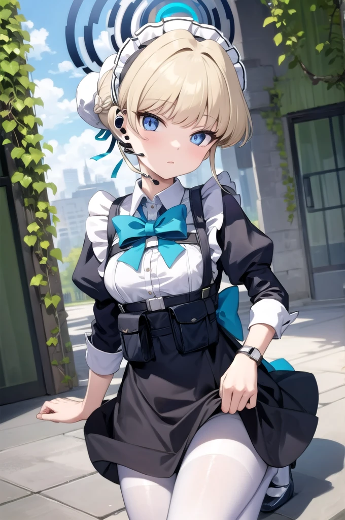 (ghostbuster uniform), khaki, takahara ayumi, hairband, wide hips short hair, large breasts, school, night, smile, 1girl, solo,