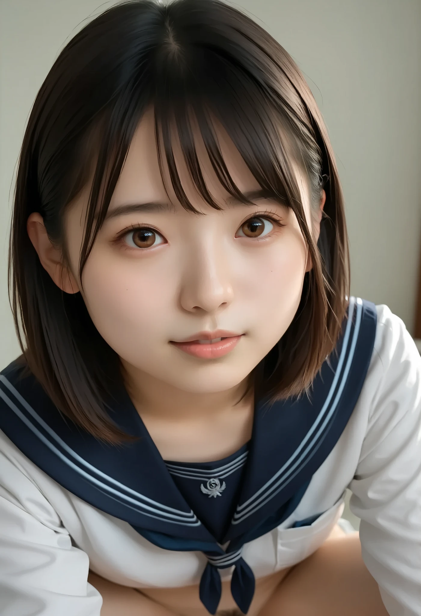 Angle focused on the crotch from the ground ·((nsfw))、( photorealistic), ( photorealistic), live action realistic depiction 、Real people、((((realistic depiction))))、(( Japanese Girls、17歳 日本idol、 girl.cute girl.若いgirl))、((( Real skin texture )))、natural skin glow、(No panties · labia minora sticking out of large labia · super huge clitoris · love liquid dripping from female genitals · shaved pussy)、 black hair、 brown eyes、(((( Thin Pubic Hair ))))、((BABY FACE、change:1.2))、((( black)))、score_9,(score_8_up ),score_7_up , top quality, realistic, (Hyper Photorealism), fine details of eyes and skin, rating_explicit,
score_9,score_8_up ,score_7_up ,score_6_up ,top quality,realistic,(Hyper Photorealism), photorealistic, realistic,VERY DEFINED SKIN,n detailed clothing,
1 girl, , (cute), idol, black eyes, medium hair, brown hair, (Japanese:1), (small breasts:0.3),
uniform, (sailor suit with dark blue lines), WHITE LONG SLEEVE , dark blue pleated skirt, black school ankle socks, loafers