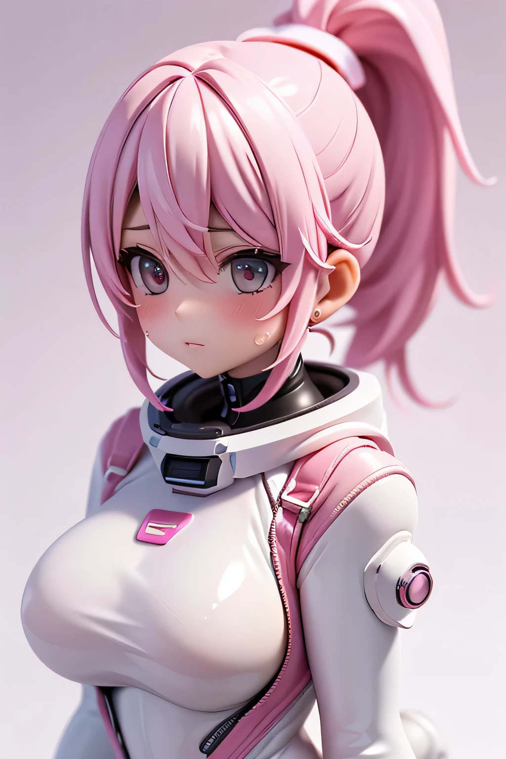 perfect anatomy top quality,highest resolution,(((shiny white and light pink spacesuit bodysuits shiny pink hair Shiny Skin ponytail sweat))) unlimited routes Space Opera spaceship cockpit Space Battleship