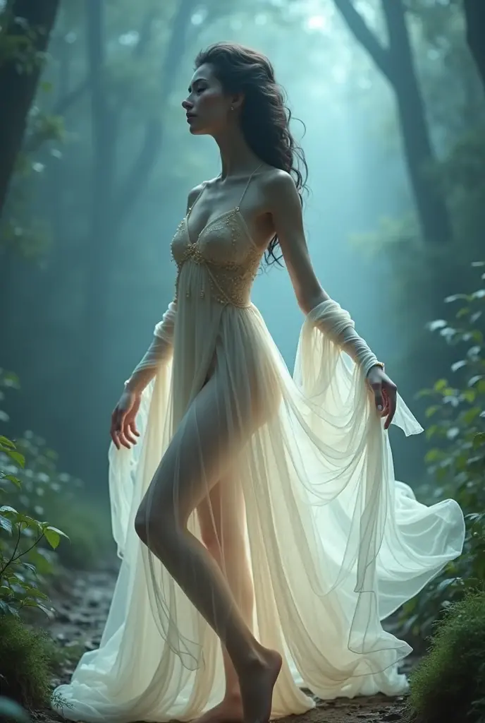 Unshredded Dress Girl, (masterpiece, Highest quality:1.2), One person, alone, Deep in Wonderland,The moonlight pours down like water,Foggy Room,The heroine's figure is vaguely visible,絵の中のLike a fairy,Slim sexy legs,Very nice legs,Sexy legs leaking,Big Breasts,美丽而又带着一丝mystery的色彩。Her face is beautiful and delicate,Like a finely carved piece of jade,Showing an otherworldly beauty。Beautiful eyebrows,The waves in my eyes are like twinkling stars,Show the light of patience and wisdom。The bridge of the nose is straight,Cherry-like lip color,Slightly upturned corners of the mouth convey confidence and composure.。Her face is clear,Her skin is as white as jade,Gives a healthy glow,Like a fairy, She'll never eat fireworks in this life。Her makeup is light and subtle.,Not too decorative,but、enough to show her temperament and charm。A light-toned foundation enhances the clarity of your skin.,Create the perfect brow shape with a lightweight eyebrow pencil,Eye makeup: eyeshadow and eyeliner,Make her eyes brighter and more cheerful。嘴唇涂上Grace的口红,Add a touch of glamour and sophistication。她的衣服Grace别致,Clothes fluttering,It's about to be blown away by the wind,Drifting Away。既不失Grace,She also、Demonstrated exceptional skill。Wear a wide belt around your waist,A transparent jade pendant hangs from it.,Swaying with her movements。Her hair is casually tied back,Fix with hosta,A few strands of hair are swaying gently in the wind,Add a little softness。Her figure emerges in the fairyland,宛如一道Big Breasts美丽的风景线,Charmed everyone'Note。She's like a fairy in Wonderland,Big Breasts美丽、Grace、mystery、full of power。