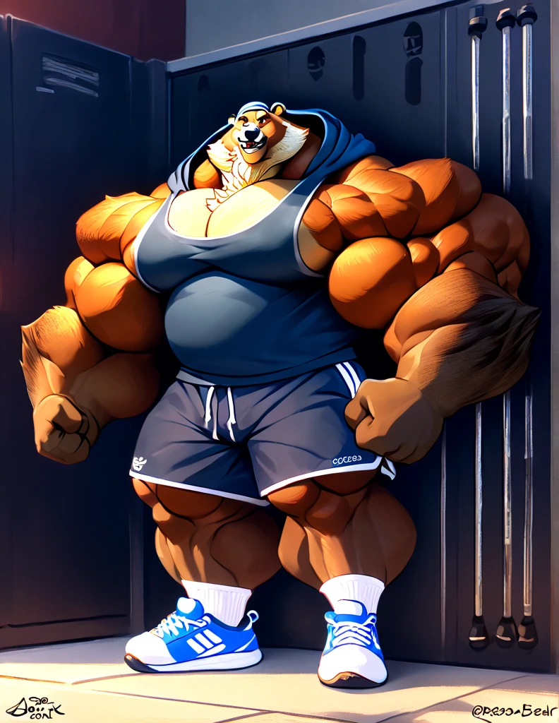 solo, 1boy, Huge Muscular Old Grizzly Bear wearing glasses , pectoral, huge pectoral, wide pectoral, short white hair, short pants black wristbands and shirtless topless, bearded, Mustache, gym background, frontside,
masterpiece, high detailed, 8k, high resolution, at the gym working out his chests on the cable crossover UF-T009 - UpForm machine superset.
