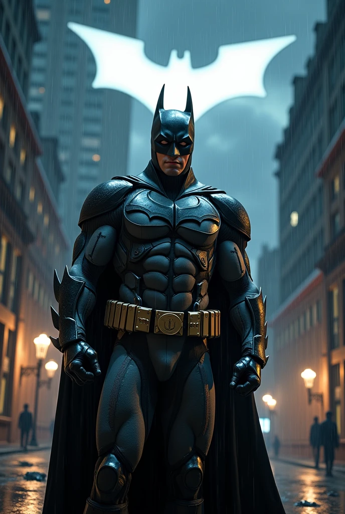 (best quality,4k,8k,highres,masterpiece:1.2),ultra-detailed,physically-based rendering,batman in Halloween costume,portraits,gothic style,detailed cape,sharp focus,gloomy atmosphere,vivid colors,ominous lighting,cityscape background,dark shadows,sinister expression,masked face,utility belt,combat stance,gritty texture,heroic pose,mysterious ambiance,expressive eyes,intense gaze,nighttime setting,moonlit sky,eerie silhouette,sculpted muscles,rain-soaked streets,tense atmosphere,haunting presence,creeping fog,dramatic composition,black and gray color scheme,foreboding aura,fierce determination,cape billowing in the wind,dark knight,iconic symbol,protecting Gotham City. anatomy correct