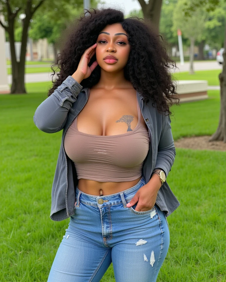 Black girl, curly hair, curvy girl,on road