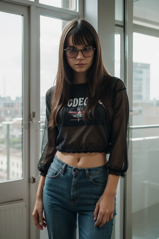 ((best quality)), ((detailled)), ((realisti)) 1 young girl, Underwear and t-shirt , Clothing black