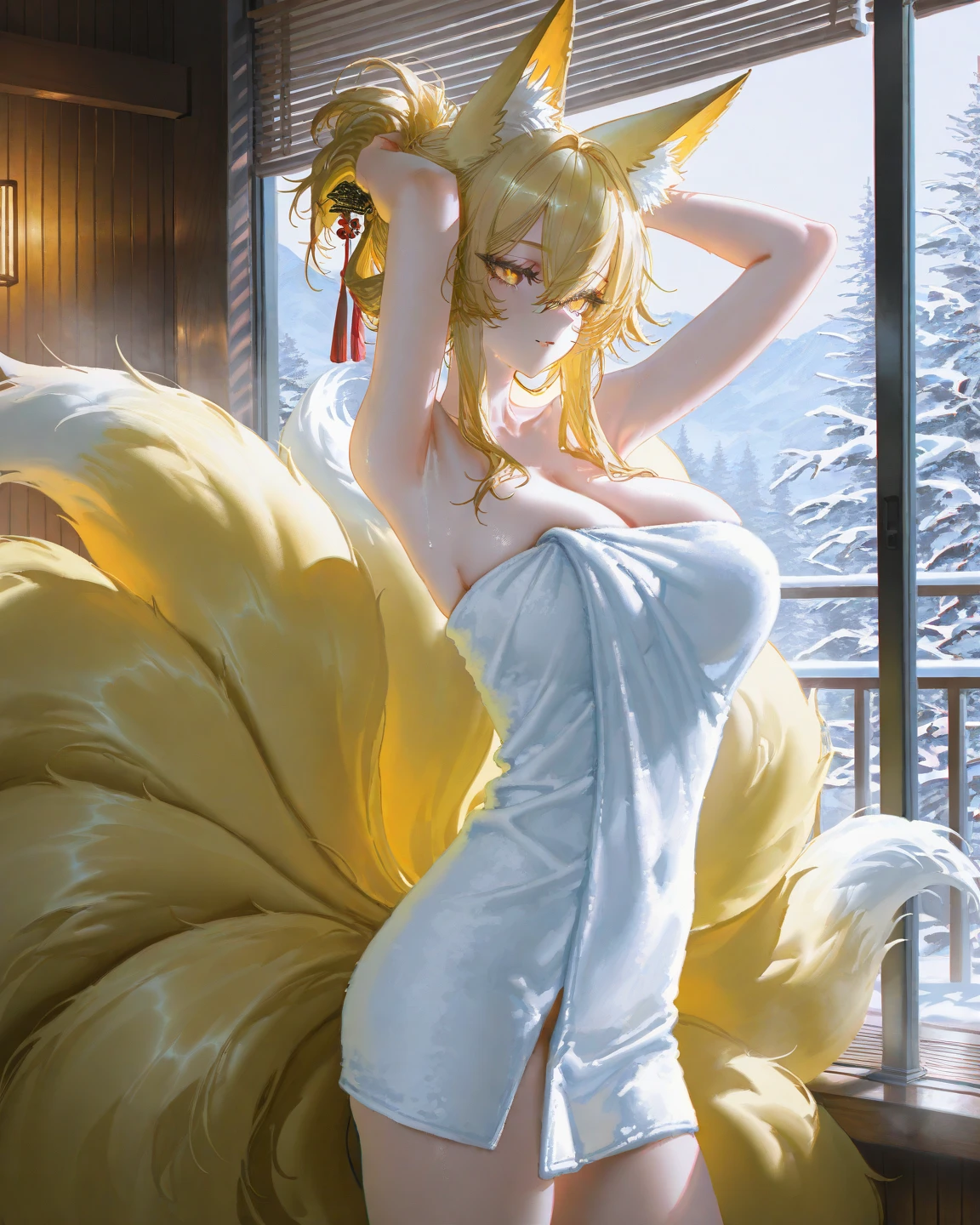 by fluff-kevlar, by ouka, by Kilinah, (((woman, breasts, antrum, extremely detailed, extremely detailed legs, extremely detailed arms, extremely detailed face, perfectly detailed eyes, perfectly detailed anatomy))): 1.2, Ninetales from Pokemon, Ninetales, anthro, male, fox, feral, feral fox, high definition, good anatomy, yellow fur, yellow body, simple background, highly detailed face, multiple tails, dark lighting, moody lighting, full body, sexy body, slanky body, sexy face, nice, hot, cute, pawpads, paws, showing feet, magical levitating, blushing, friendly smile, smile, friendly, elegant, dark, mysterious, alluring, beautiful, yukata