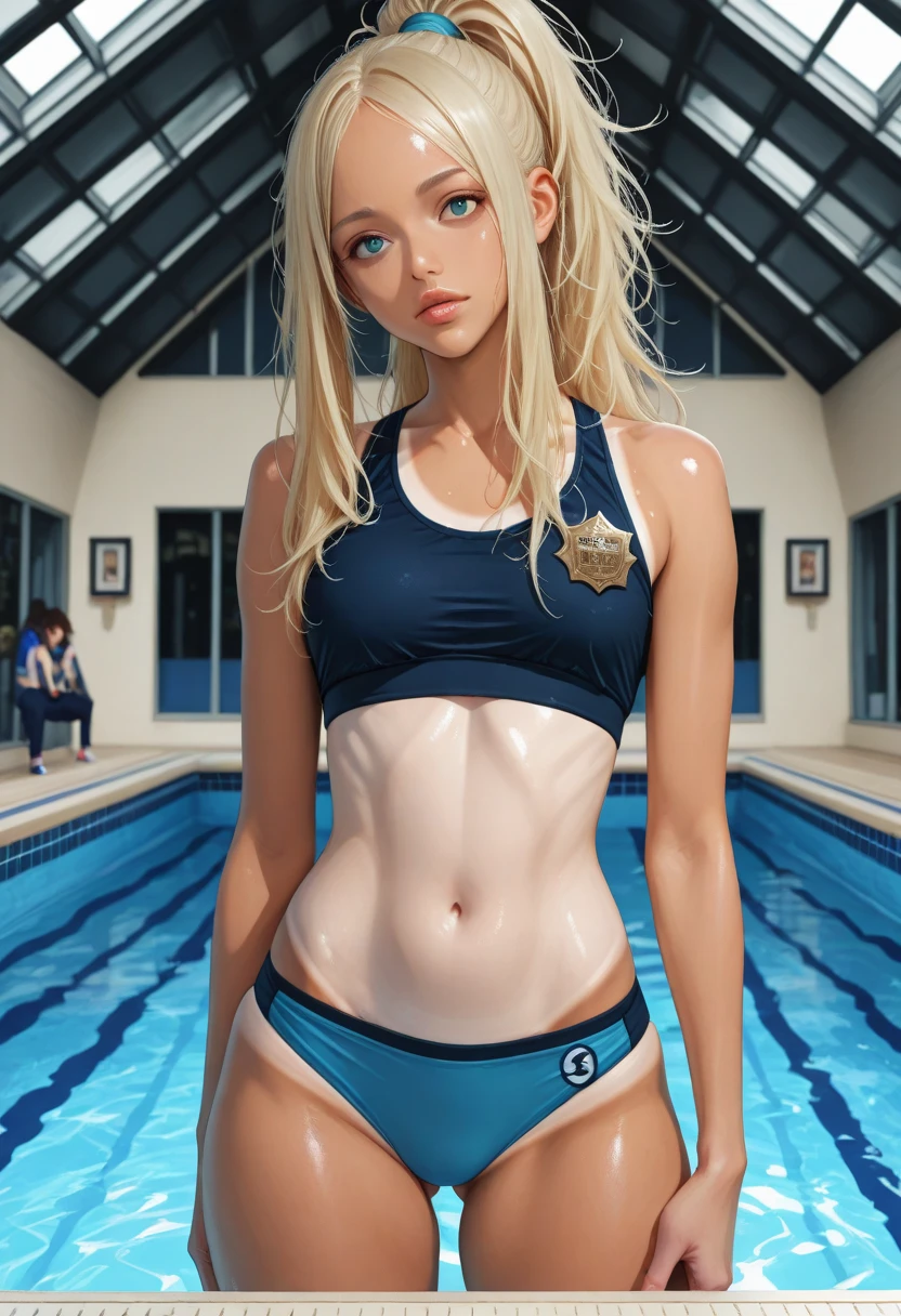 Pure，goddes，swimming uniform，perfect bodies，delicated，long whitr hair，Pool，Raised sexy，large scene，high high quality，Best Picture Quality，tmasterpiece