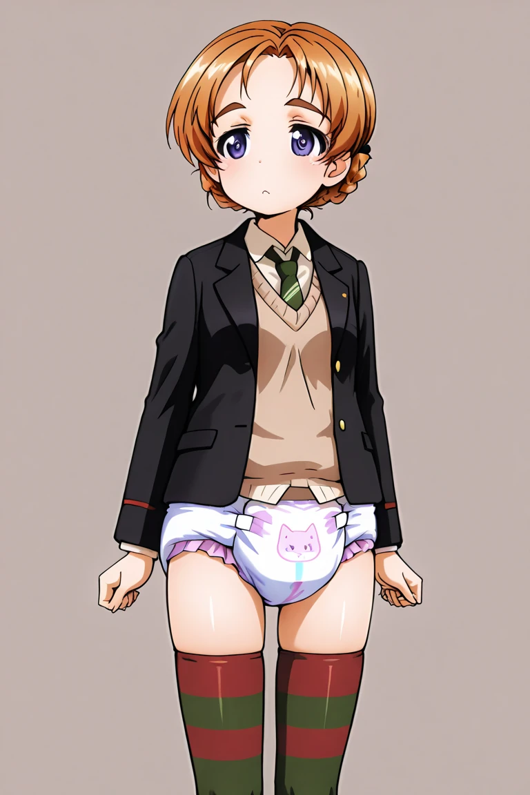 [[anime styled]],[[digitalart]],Best Quality,(Portrait),Face Focus/close up,From below,Looking at Viewer,akane_asahina,over-rim glasses,((very short hair,hairclip,forehead,90-10 right part hairstyle)),((school uniform,cream colored jacket,white shirt)),((brown pleated skirt)),NSFW,1girl in,standing,(up skirt),(Skirt lift),blush,embarrassed,Dissatisfaction,anime screen cap,Flat color,cel shading,((tucking up the skirt)),((lite green Panties)),short torso,Show panties,pantyshot,