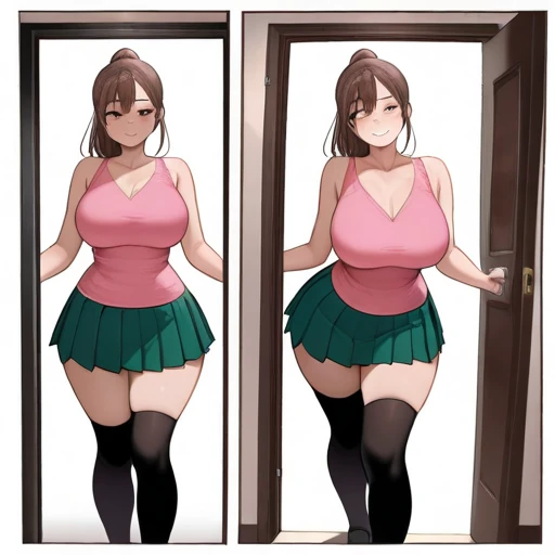 (1girl, solo, (masterpiece:1.2), best quality, , nurse cap, bikini, thigh-highs. heels, big breasts , wide hips , milf , operation theatre ,Hinata hyuga , smile