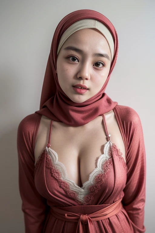 Pink pastel dress layered thin chlote full body, white panties, thighs exposed, black stocking,shooting from below, Red lips, ((gloves)), renaissance, javanese, (((red pastel hijabi))), cleavage, reflection light, chiaroscuro, depth of field, cinematic lighting, ray tracing, Sony FE GM, UHD, super detail, masterpiece, textured skin, high details, best quality, award winning,3D,hdr(HighDynamicRange),Ray tracing,NVIDIA RTX,Hyper-Resolution,Unreal 5,Subsurface scattering、PBR Texture、post-proces、Anisotropy Filtering、depth of fieldaximum definition and sharpnesany-Layer Textures、Albedo e mapas Speculares、Surface coloring、Accurate simulation octane rendering of light-material interactions、Two-colored light、largeaperture、Low ISO、White balance、the rule of thirds、8K raw data