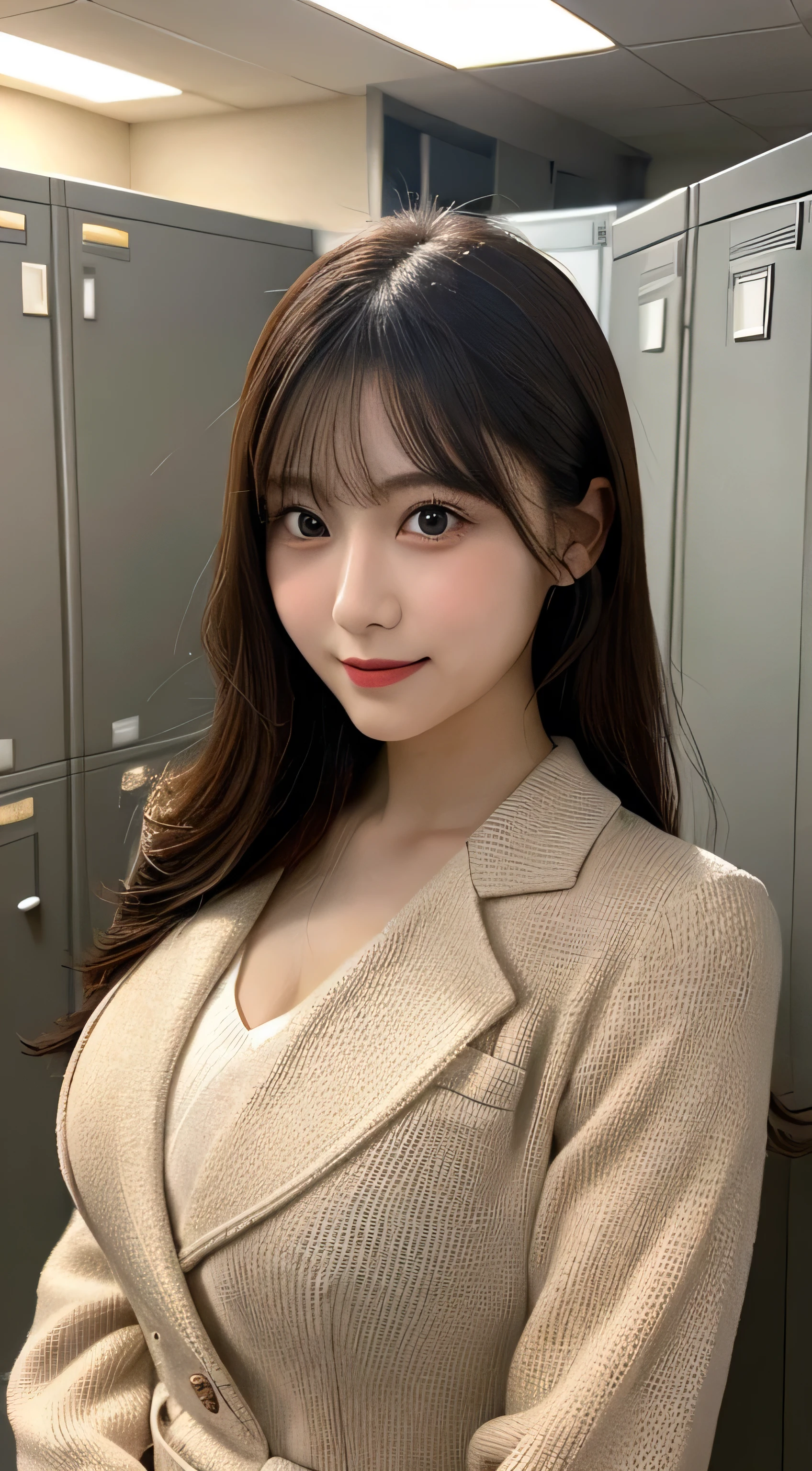 table top, highest quality, shape, Super detailed, finely, High resolution, 8k wallpaper, 完璧なダイナミックな構shape, beautiful and detailed eyes, small breasts,natural color lip, smile、20 year old girl、cute、looking at the camera,Always blur the background,perfect and beautiful face,Take only the face,Beautiful and dense face、slim face and style,Big eyes、Do gal makeup,real photos、luxury brand trench coat、casual pose、cute顔